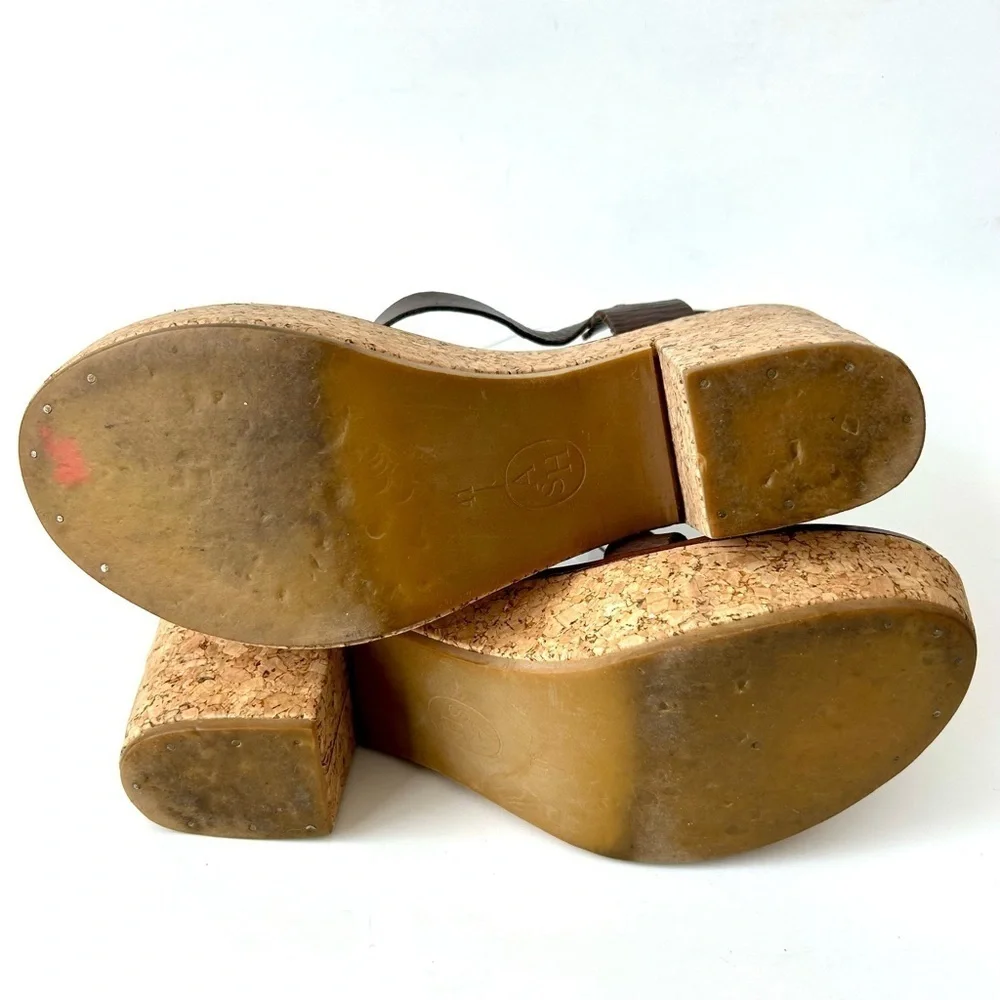 ASH Brown Leather Cork Block Heel Platform Sandals Strappy Open Toe 41 10.5-11
